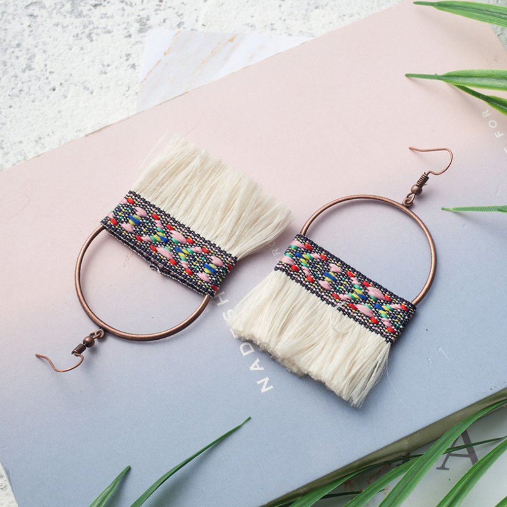 Bohemian Long Tassel Earrings White
